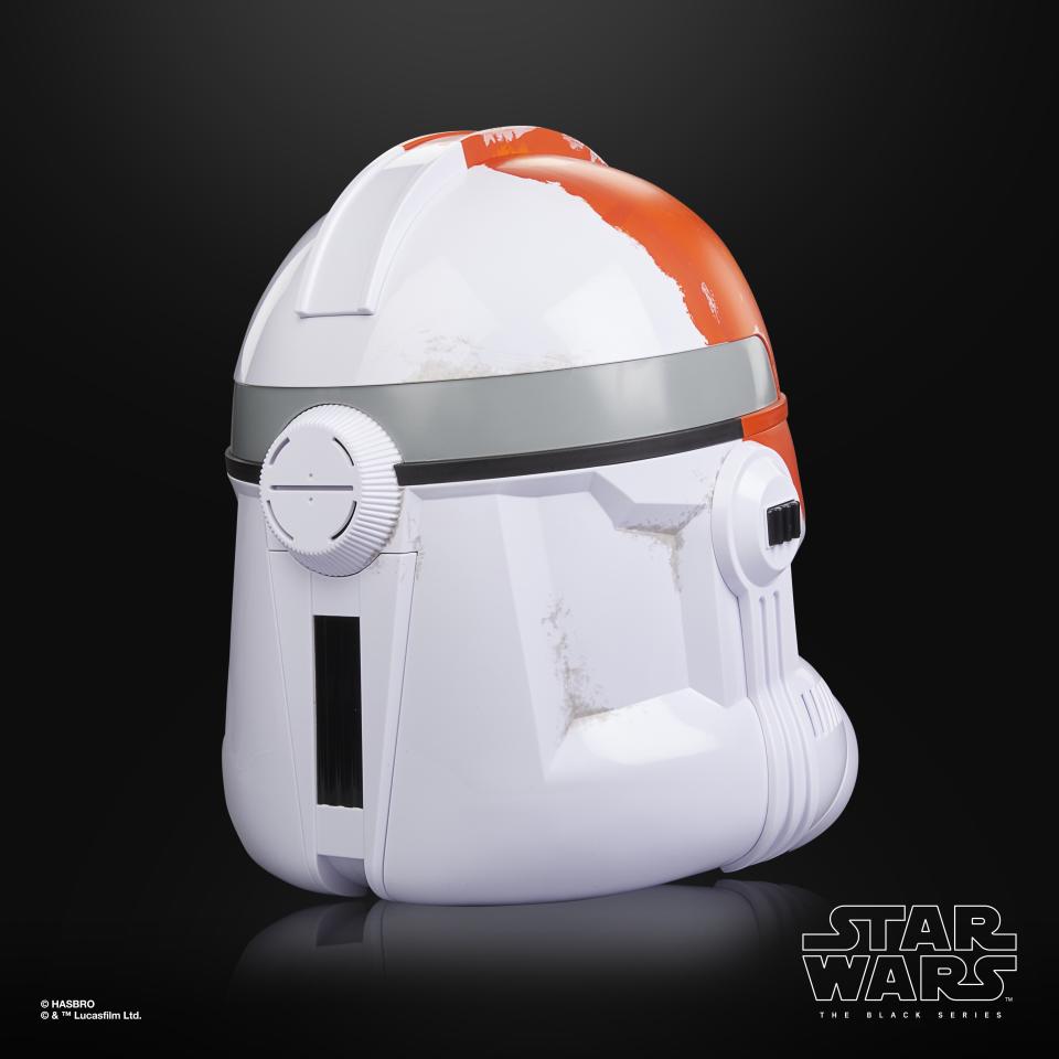 Star Wars The Black Series Ahsoka's Clone Trooper Premium Electronic Helmet product on a black background, from different angles