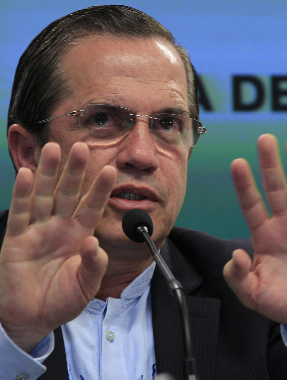 Ecuador's Foreign Minister Ricardo Patino gives a news conference where he announced that Ecuador would grant asylum to WikiLeaks' founder Julian Assange, in Quito, Ecuador, Thursday, Aug. 16, 2012. The announcement comes two months after Assange took refuge in its London embassy to avoid extradition to Sweden to face questioning for alleged sexual misconduct. (AP Photo/Dolores Ochoa)