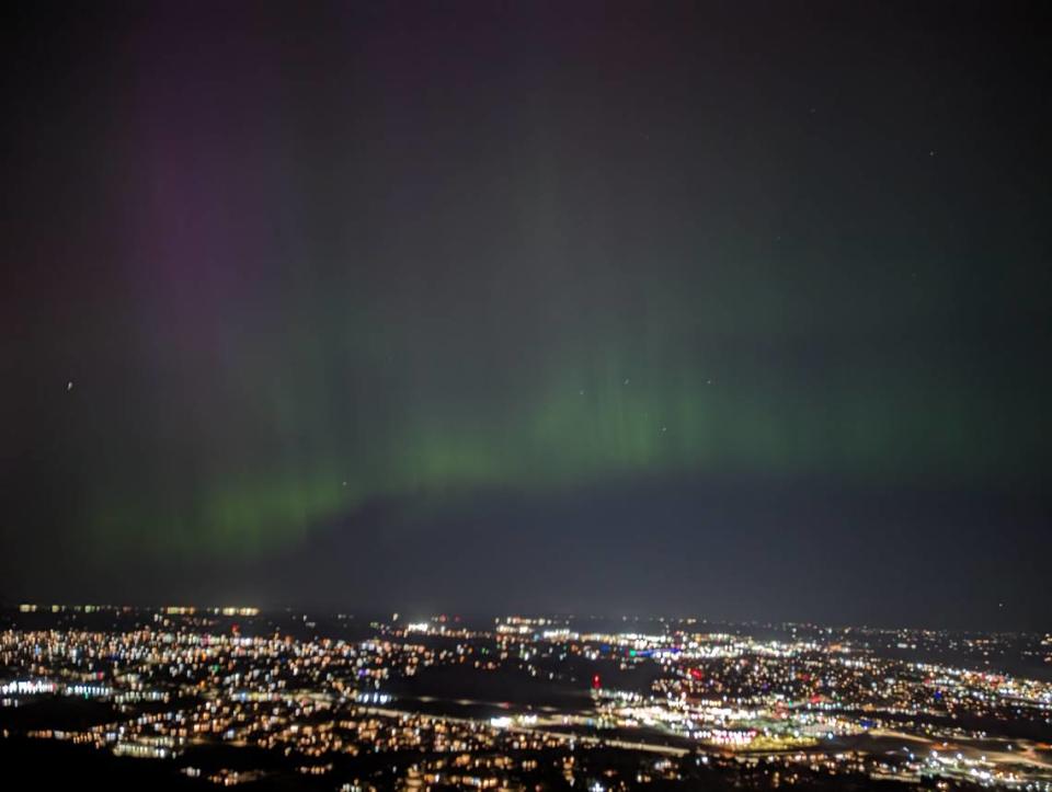 Aurora borealis as seen from Badger Mountain in Richland, Wash., on May 10.