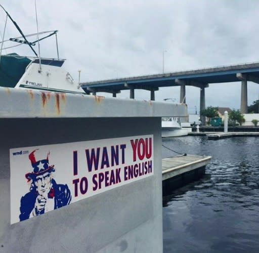 "I want YOU to speak English," Uncle Sam says on a poster at North Myrtle Beach in South Carolina -- similar posters have surfaced in several US cities