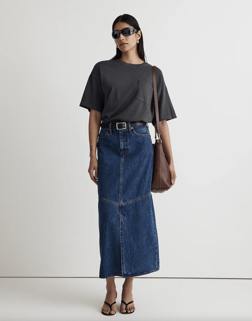 <p><a href="https://go.redirectingat.com?id=74968X1596630&url=https%3A%2F%2Fwww.madewell.com%2Fdenim-mid-rise-maxi-skirt-in-pineland-wash-99107137220.html&sref=https%3A%2F%2Fwww.cosmopolitan.com%2Fstyle-beauty%2Ffashion%2Fg44564910%2Fjean-skirt-outfits%2F" rel="nofollow noopener" target="_blank" data-ylk="slk:Shop Now;elm:context_link;itc:0;sec:content-canvas" class="link ">Shop Now</a></p><p>Denim Mid-Rise Maxi Skirt in Pineland Wash</p><p>$98.00</p><p>madewell.com</p>