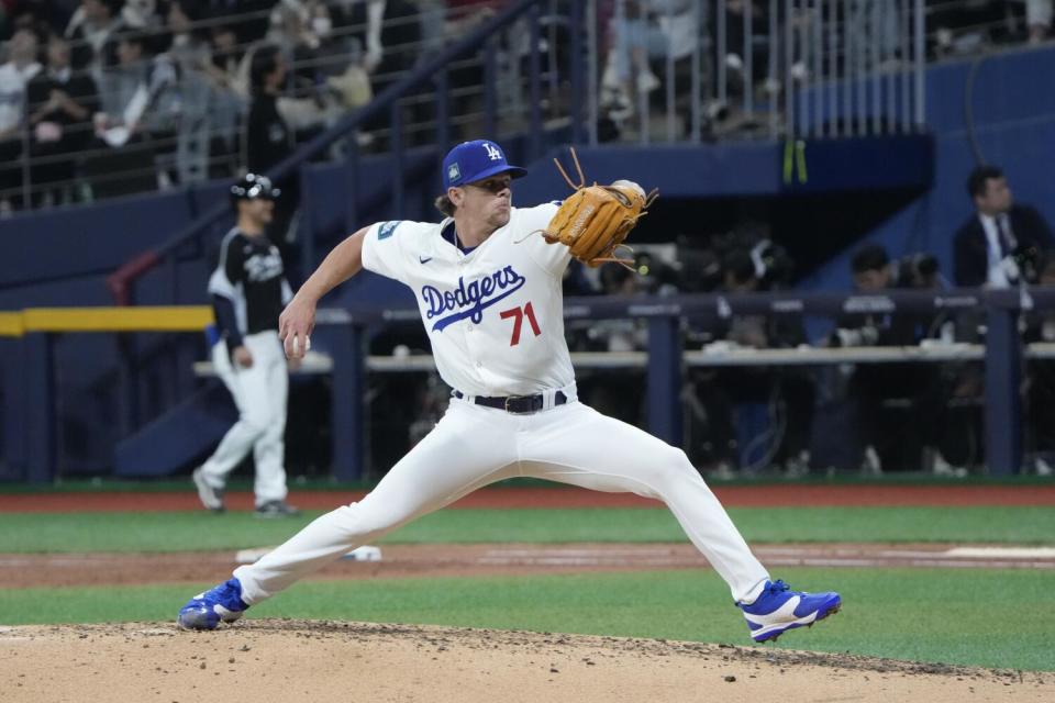 Gavin Stone, pitching during Monday's game against Korea, was named the fifth starter in the Dodgers rotation.