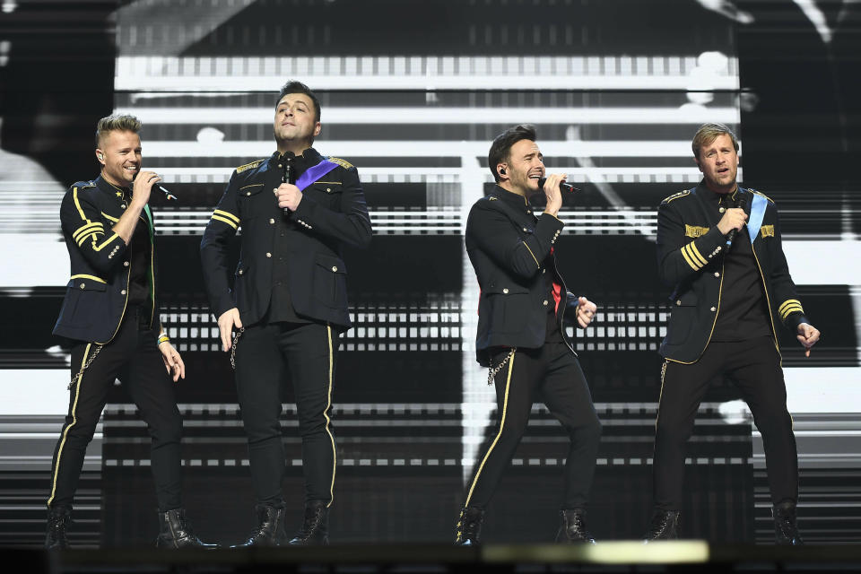 Photo by: KGC-138/STAR MAX/IPx 2019 6/23/19 Nicky Byrne, Mark Feehily, Shane Filan and Kian Egan of 'Westlife' performing at Birmingham Arena.