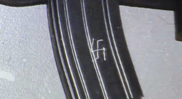 Nikolas Cruz’s gun magazine with a swastika carved into it (Law&Crime)