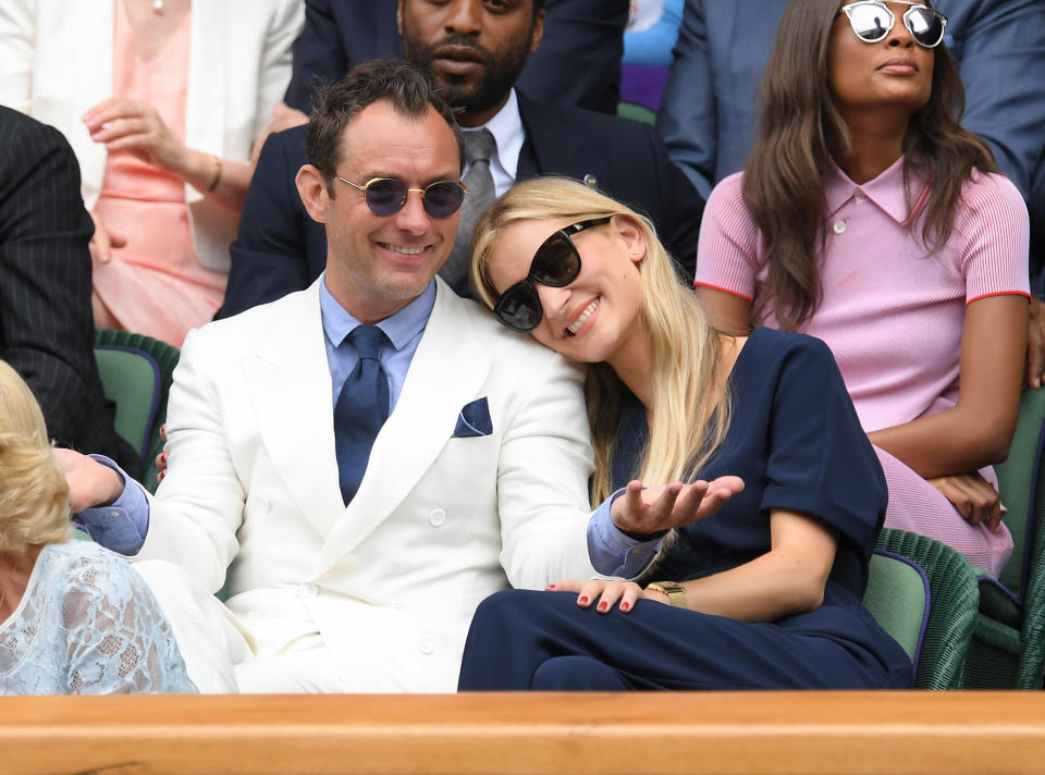 LONDON, ENGLAND - JULY 08: Jude Law and Phillipa Coan attend day eleven of the Wimbledon Tennis Championships at Wimbledon on July 08, 2016 in London, England. (Photo by Karwai Tang/WireImage)