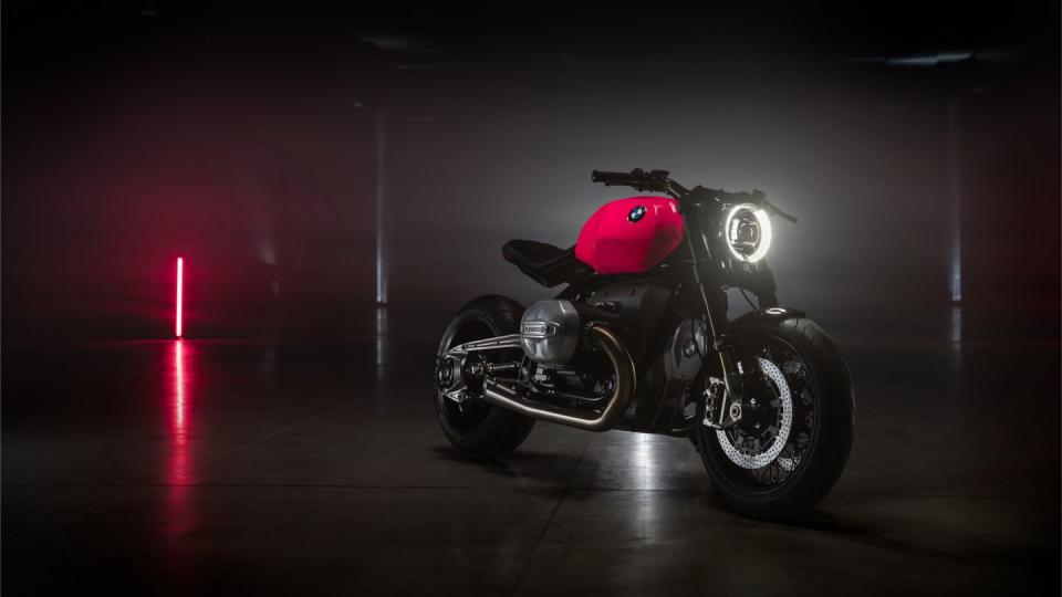 a motorcycle parked in a dark room