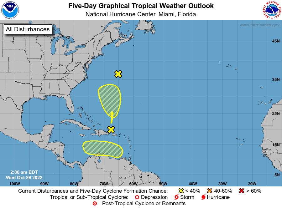 5-day tropical weather outlook for the Atlantic basin as of Oct. 26, 2022.