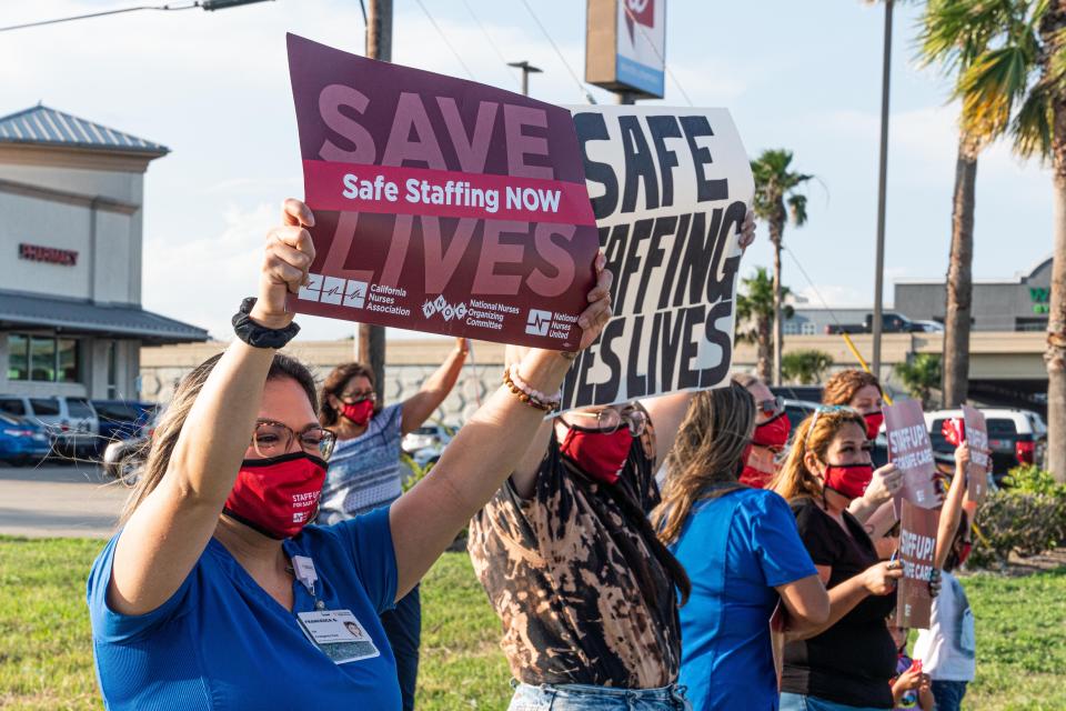 Nurses protest high turnover and understaffing at Corpus Christi Medical Center on Friday, June 3, 2022.