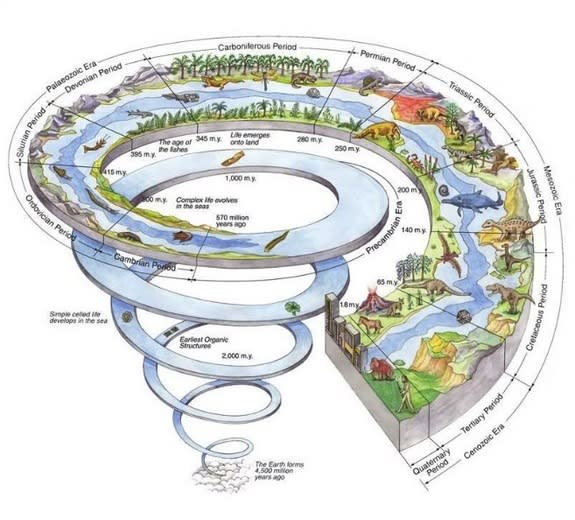 Spiraling timescale chart of life on Earth.