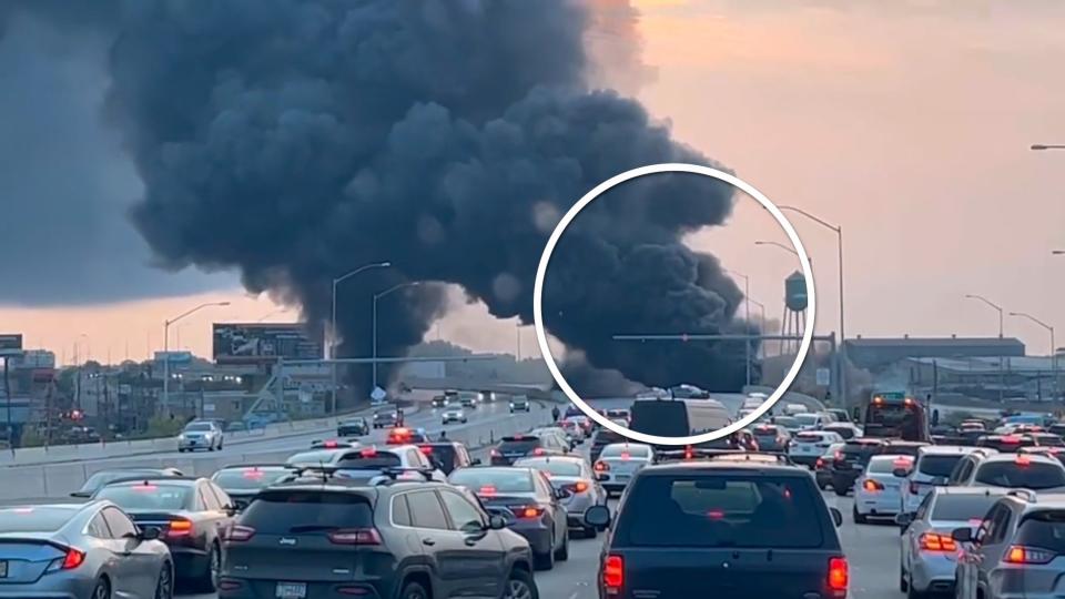 A tanker truck caught fire under a section of I-95 in Philadelphia on June 11, 2023.