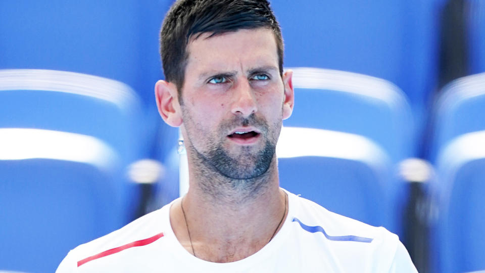 Novak Djokovic, pictured here during a practice session at the Tokyo Olympics. 