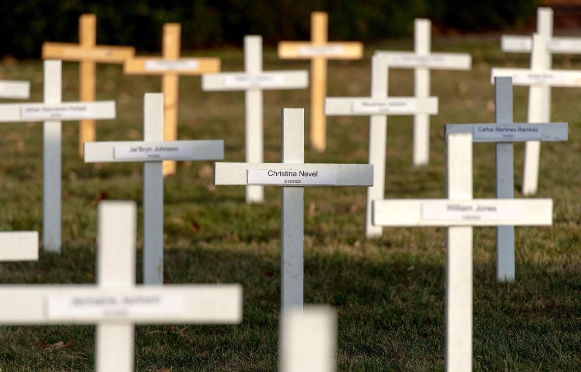 More than 150 crosses were individually marked with the names of this year’s homicide victims early in December on the yard of The Gathering Baptist Church in Independence. The number of homicides continued to grow through the month as Kansas City suffered its second-deadliest year in recorded history.