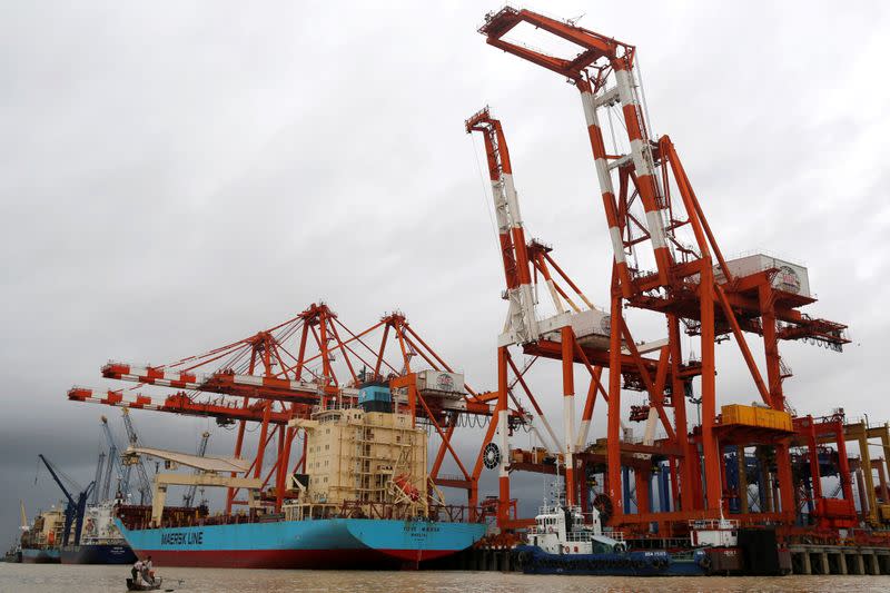 FILE PHOTO: A view of Myanmar industrial port terminal at banks of Hlaing river in Yangon