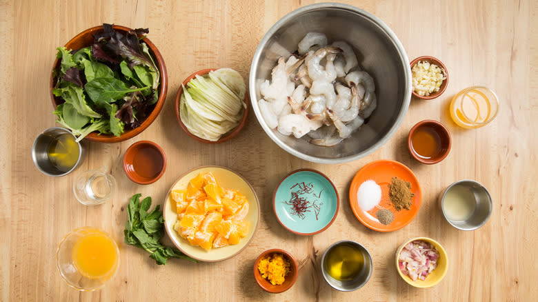 shrimp salad ingredients on table
