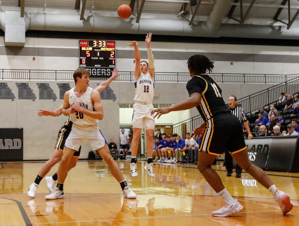 Kyle Pock, of Bolivar, shoots the ball during the Liberators game against Smith Cotton in the opening round of the Willard Basketball Classic at Willard High School on Thursday, Dec. 2, 2021.