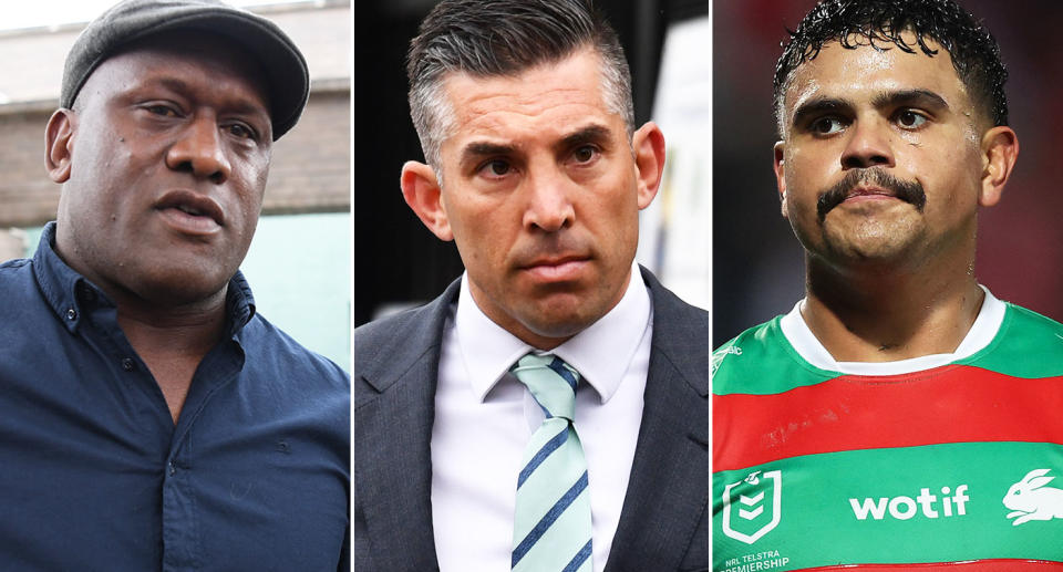 Pictured left to right, NRL great Wendell Sailor, Braith Anasta and Latrell Mitchell.