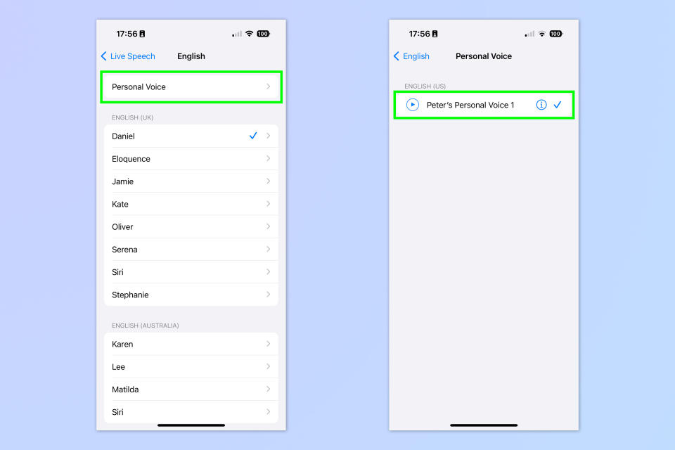 A screenshot showing how to set up Personal Voice on iPhone