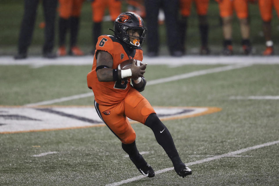 Oregon State running back Jermar Jefferson broke off several big runs the past few seasons. (AP Photo/Amanda Loman)