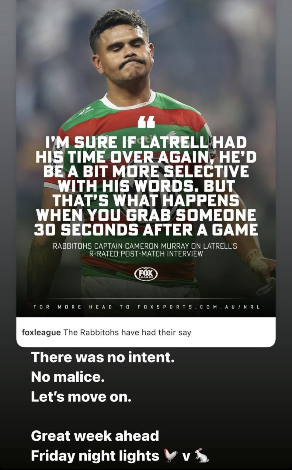 Latrell Mitchell has broken his silence on his interview. (Image: Instagram)