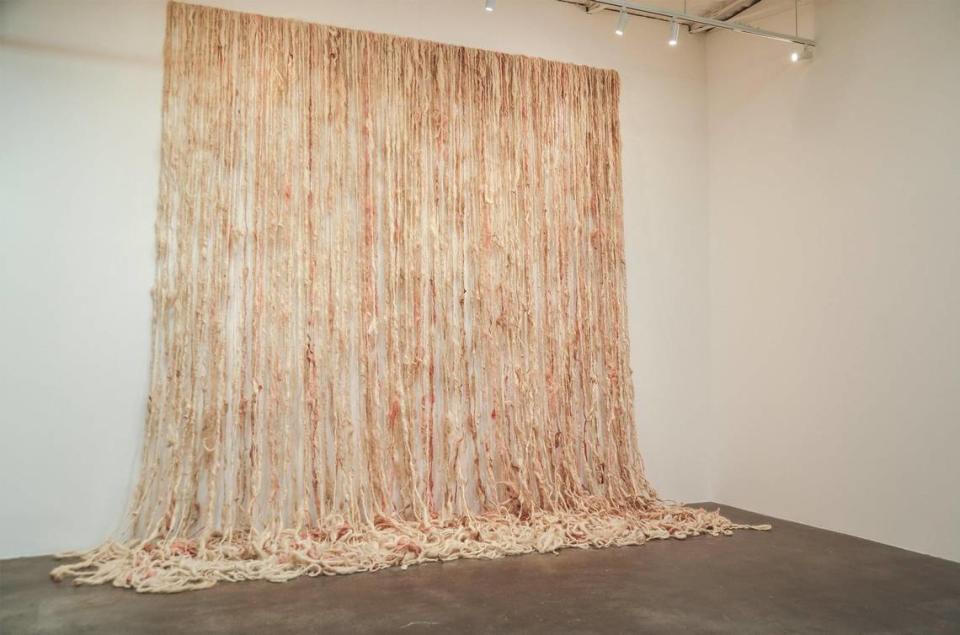 A piece by artist Elizabet Cervino, titled “Recuento”, part of the coming exhibit To Weave the Sky: Textile Abstractions from the Jorge M. Pérez Collection at EL Espacio 23 Space in Miami on Tuesday, October 10, 2023.