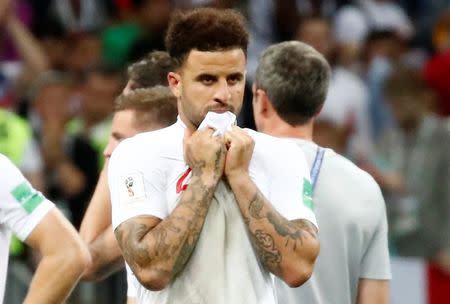 Soccer Football - World Cup - Semi Final - Croatia v England - Luzhniki Stadium, Moscow, Russia - July 11, 2018 England's Kyle Walker looks dejected after the match REUTERS/Maxim Shemetov