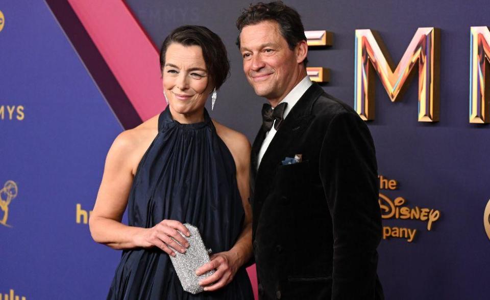 Olivia Williams and Dominic West at the 76th Primetime Emmy Awards held at Peacock Theater on September 15, 2024 in Los Angeles, California