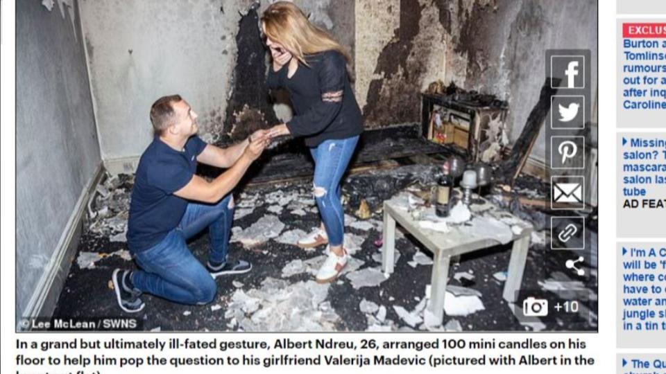 男子為求婚把房子燒了，所幸最後有成功 。（圖／翻攝Daily Mail）