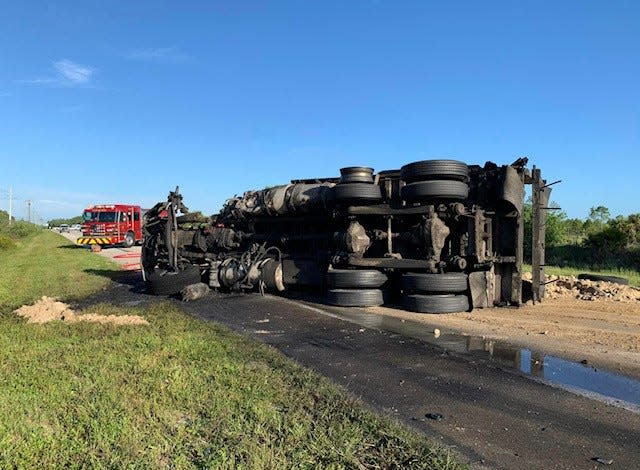 An overturned truck was involved in a fatal crash along Del Prado Boulevard North by Barbie Lane in North Fort Myers Monday, effectively shutting down the roadway between U.S. 41 and Slater Road.