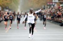 FILE PHOTO: Eliud Kipchoge, the marathon world record holder from Kenya, attempts to run a marathon in under two hours in Vienna