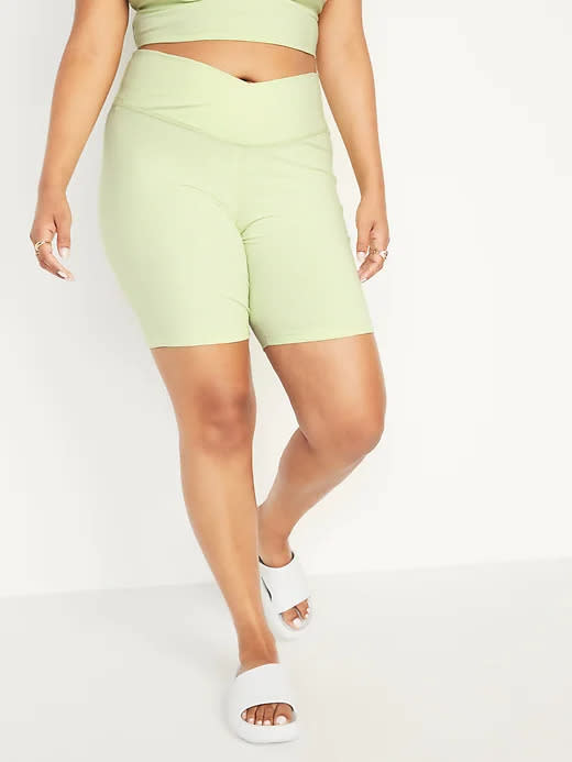 Extra High-Waisted PowerChill Crossover Hidden-Pocket Biker Shorts. Image via Old Navy.