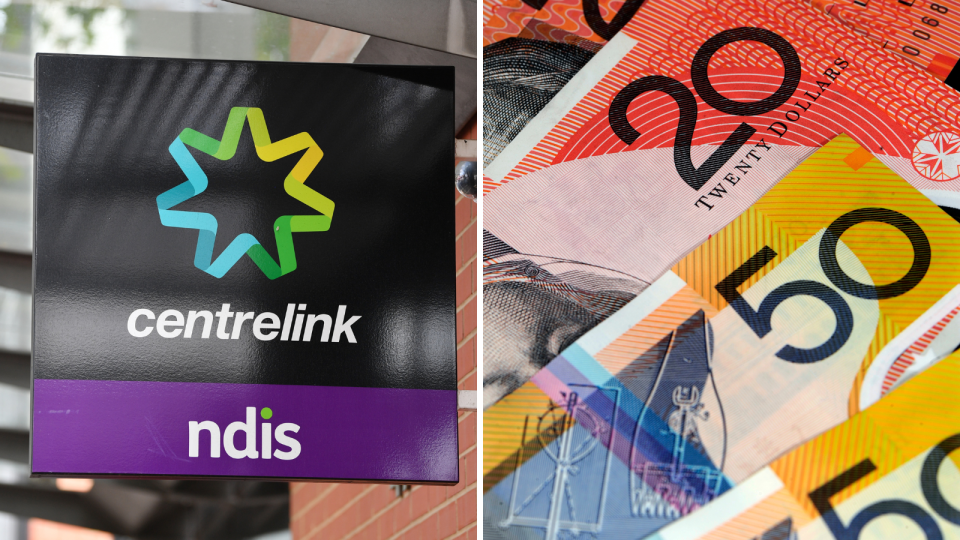 A composite image of a Centrelink logo and Australian money.