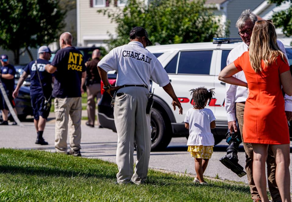 Investigators are on the scene after a Whiteland High School student was shot and killed at a bus stop on Thursday, Aug. 25, 2022, in Whiteland Ind. 