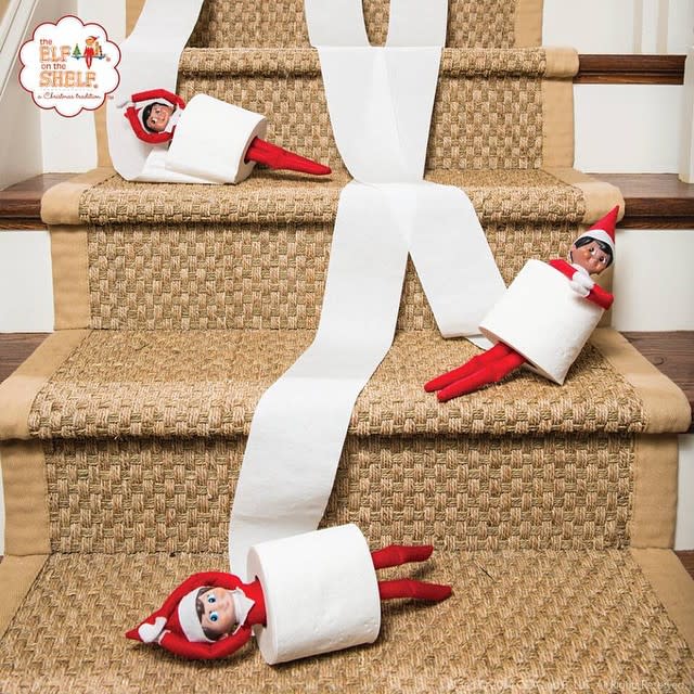 2) Elf on the Shelf wrapped in toilet roll