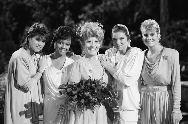 "The Facts of Life" actors Nancy McKeon, Kim Fields, Charlotte Rae, Mindy Cohn and Lisa Whelchel in 1986. <span class="copyright">NBC via Getty Images</span>