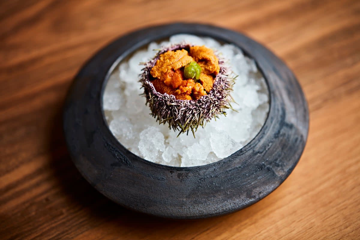 Uni (sea urchin) served raw in its shell at Mayha (Steven Joyce)