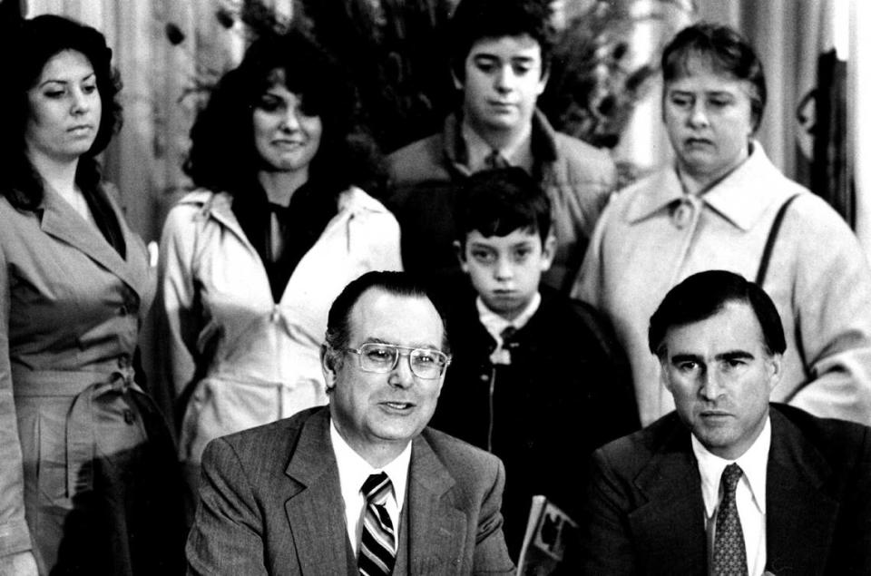 Cruz Reynoso, seen as a newly appointed State Supreme Court with Gov. Jerry Brown and his family in 1982, died Friday, May 7, 2021, at the age of 90. The son of migrant farmworkers became a giant of civil rights law and was the first Latino justice of the state’s highest court.