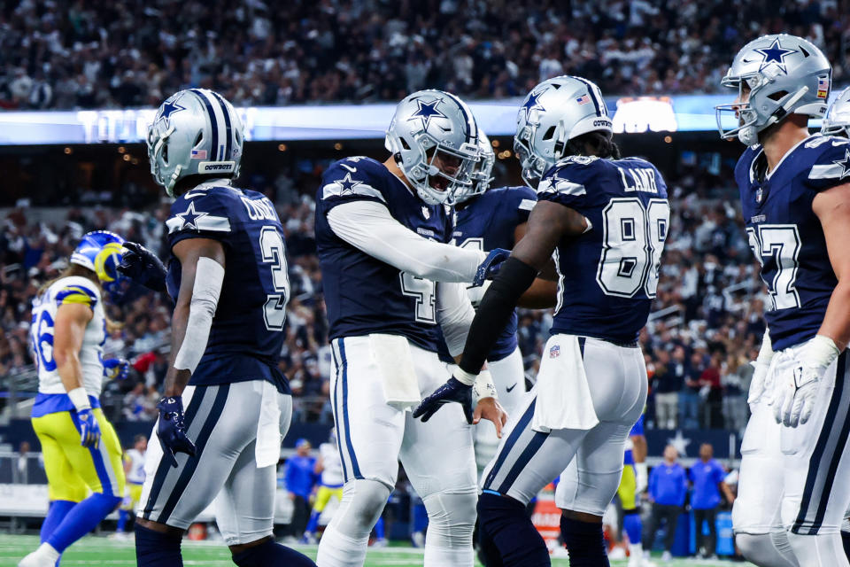 Dak Prescott (4) and CeeDee Lamb (88) had a big afternoon as the Cowboys' offense powered a decisive win over the Rams. (Kevin Jairaj-USA TODAY Sports)