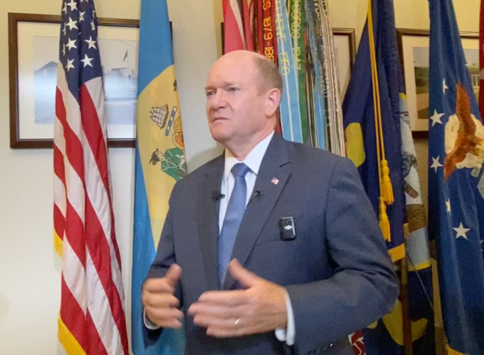 Sen. Chris Coons speaks about President Joe Biden's decision to end his reelection campaign on Monday July 22, 2024.