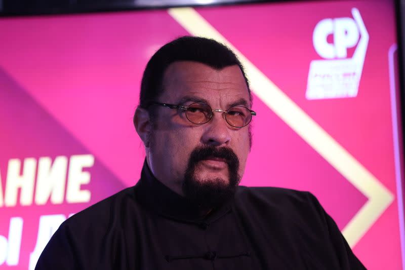 U.S. actor Steven Seagal attends a meeting of the "A Just Russia - For Truth" party in Moscow