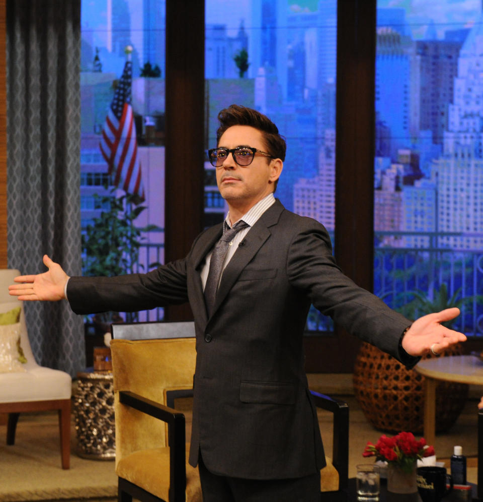 LIVE WITH KELLY AND MICHAEL -4/30/13 -  Robert Downey Jr., is a guest on 'LIVE with Kelly and Michael,' distributed by Disney-ABC Domestic Television. (Photo by David Russell/Disney-ABC via Getty Images) ROBERT DOWNEY JR.