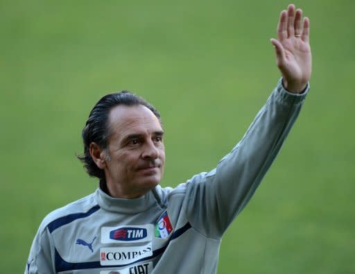 Italy's national football team coach, Cesare Prandelli, pictured during a training session on May 28, at the Ennio Tardini stadium in Parma. An earthquake in the Emilia Romagna region forced Tuesday's friendly against Luxembourg in Parma to be called off