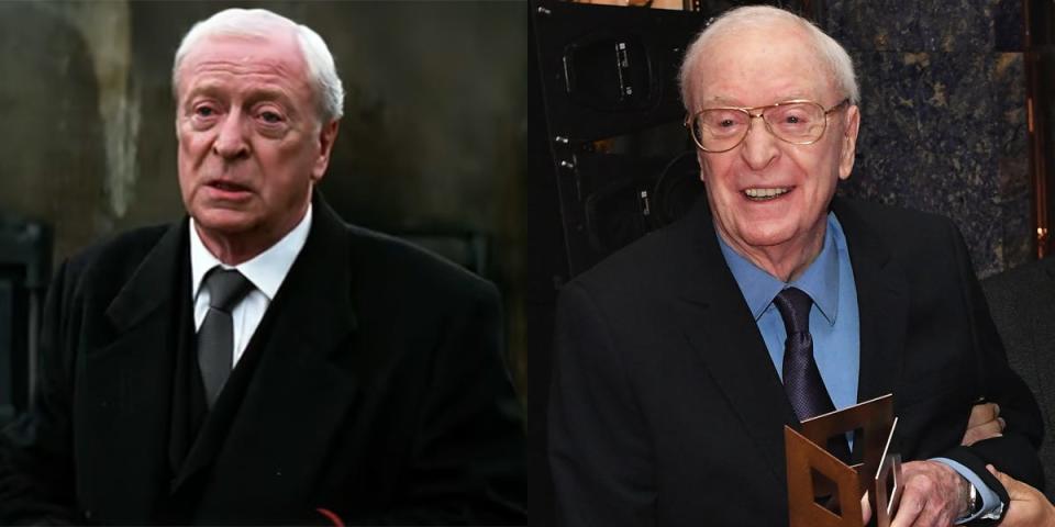 Michael Caine as Batman's butler, Alfred, in "The Dark Knight" and now.