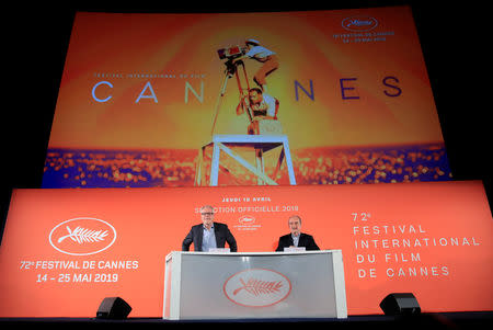 Cannes Film festival general delegate Thierry Fremaux and Cannes Film festival president Pierre Lescure attend a news conference to announce the official selection for the 72nd Cannes International Film Festival in Paris, France, April 18, 2019. REUTERS/Gonzalo Fuentes