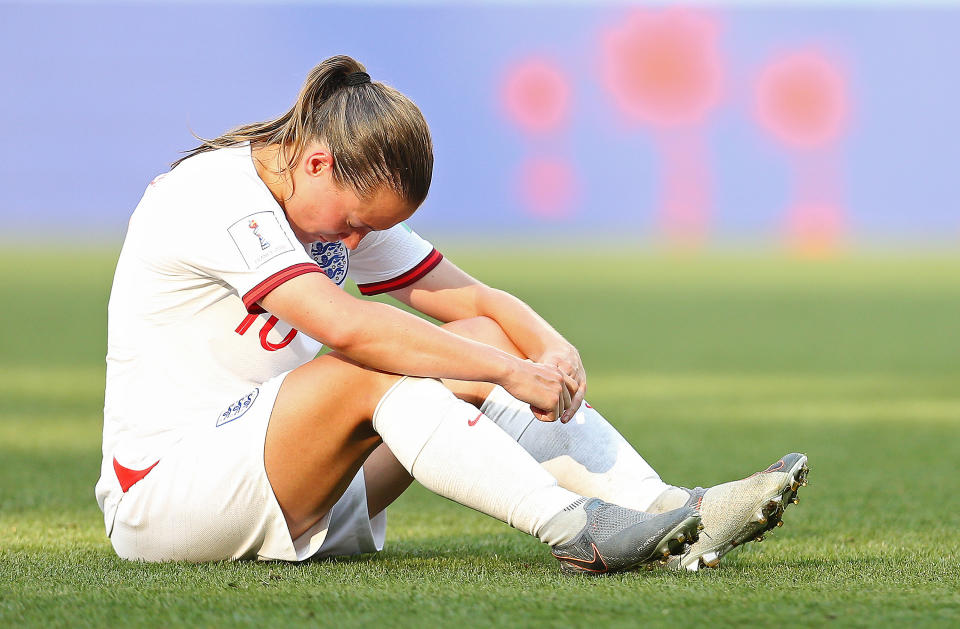 NICE, FRANCE - JULY 06: Fran Kirby of England looks dejected following her sides defeat in the 2019 FIFA Women's World Cup France 3rd Place Match match between England and Sweden at Stade de Nice on July 06, 2019 in Nice, France. (Photo by Maddie Meyer - FIFA/FIFA via Getty Images)