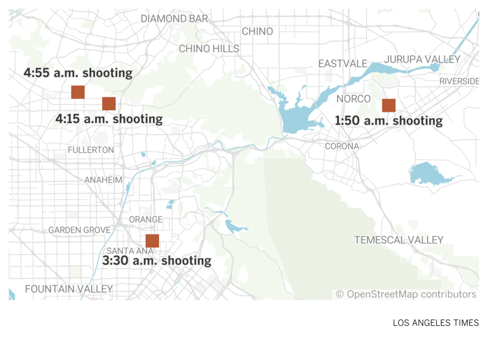 Map of shootings at four 7-11 locations