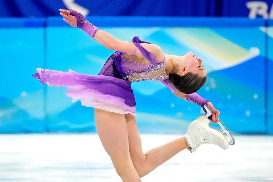 Kamila Valieva competes in the women’s figure skating short program during the Beijing 2022 Olympic Winter Games at Capital Indoor Stadium, Feb. 15, 2022.