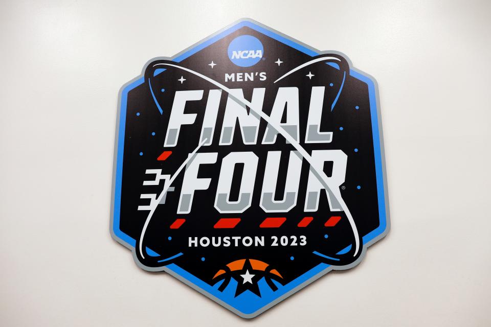 The 2023 Final Four logo is seen ahead of the 2023 NCAA Men's Basketball Tournament Final Four semifinal games at NRG Stadium on March 31, 2023 in Houston, Texas.