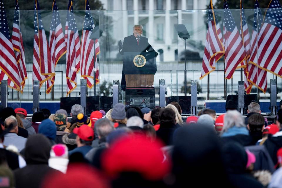 Donald Trump speaks to supporters from The Ellipse near the White House in Washington, DC on 6 January 2021 (AFP via Getty Images)