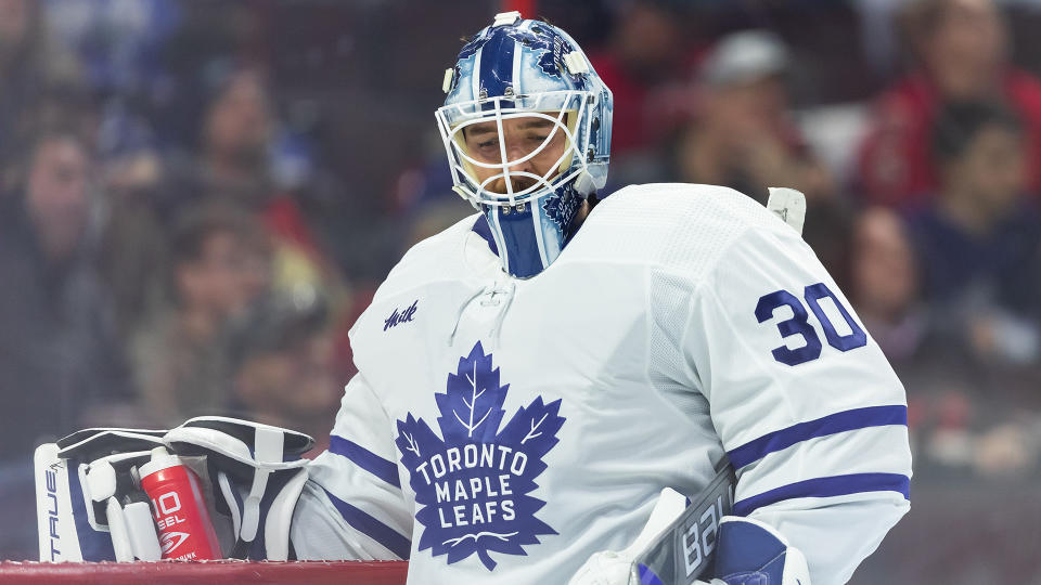 Leafs goalie Matt Murray will miss at least six months of action after undergoing hip surgery. (Photo by Richard A. Whittaker/Icon Sportswire via Getty Images)