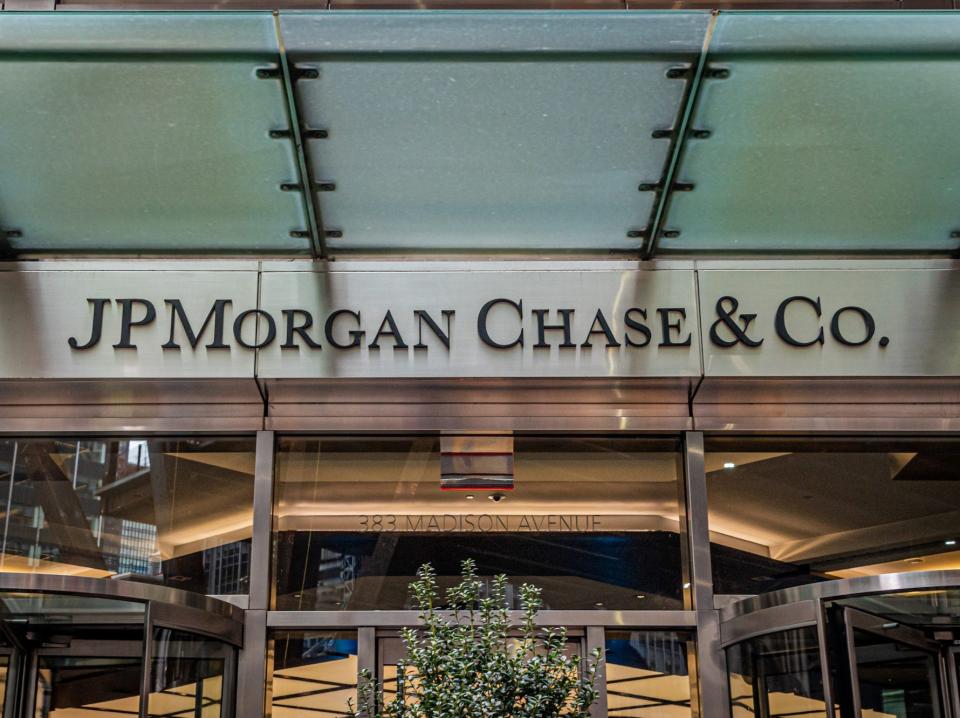 Main entrance at JPMorgan Chase headquarters in New York City